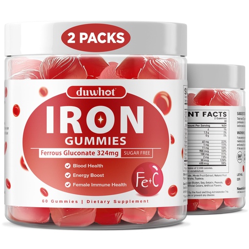 [BRSRGBQ5BN6GEAY6] Iron Supplement for Women Teen Girls, Ferrous Gluconate 324 mg, Iron Gummies with Vitamin C, A, B, Folate, Copper, Zinc, Energy & Blood Support, Immune Health, Sugar Free 120 Gummies