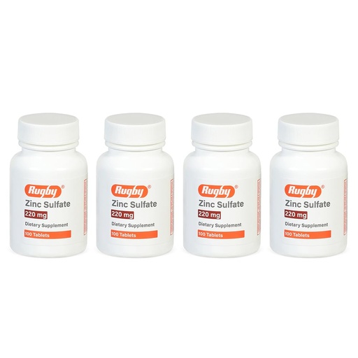 [BRSREGIBPIHB623O] Rugby Zinc Sulfate 220 mg Tablets - Made with Zinc Sulfate Heptahydrate - Dietary Supplement - 100 Count (4 Pack)