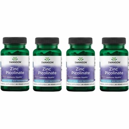 Swanson Zinc Picolinate Chelated Mineral Supplement for Adults Seeking Immune, Vision, and Prostate Support - Body-Preferred Form - 22 mg (60 Vegan Capsules, 4 Pack)
