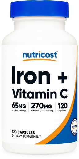 [BRSRGCY2CVYWMCQV] Nutricost Iron (65mg) with Vitamin C (270mg) 120 Capsules - Vegan, GMO-Free