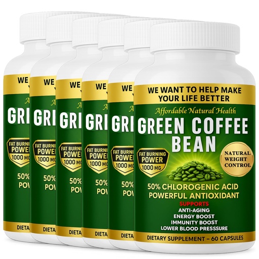 [BRSRAEACOAIG2D3H] Green Coffee Bean Extract, 100% Pure Green Coffee Bean Capsules, 50% Chlorogenic Acid, 1000 mg Strength, 360 Capsules, 12 Month Supply, Non-GMO and Gluten Free, Traditional Herbal Supplement