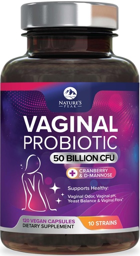 [BRSRAAIOBEHGC3TG] Vaginal Probiotics for Women pH Balance with Prebiotics - 50 Billion CFU - 10 Unique Feminine Strains, Cranberry & D-Mannose for Women's Probiotic Vag Health, Supplement Bottled in USA - 120 Capsules
