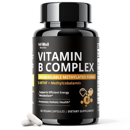 [BRSRGHT7B4BGG2Q7] Methylated Vitamin B Complex with Methylfolate & Methyl B12, High Absorption Active Forms for Energy, Brain Health & Mood Support, 60 Vegan Capsules, Non-GMO, Gluten-Free