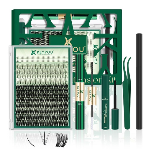[BRSRAGQPDJ5RMA36] KEYYOU Lash Extension Kit Mixed 5-16mm Eyelash Extension Kit with Bottom Lashes Multi-Type Lash Clusters with Bond and Seal Applicator and Remover DIY at Home