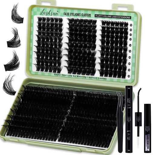 [BRSRGY32BUFQO2DU] Lash Clusters Kit 540pcs D Curl 4 Styles 10-22mm Wispy Cluster Lashes Kit Soft and Comfortable False Eyelashes Extension Kit, DIY Long Lasting Lashes At Home (WL+200D Kit)