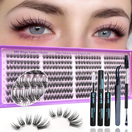 [BRSRGBT5AB5GG333] Wispy Lash Clusters Kit, Natural Lash Cluster Eyelash Extensions 320 Pcs C Curl 10-16mm Individual Fluffy False Eyelashes Thin Band DIY Kit for Beginners at Home with Bond Seal Tweezers Brush