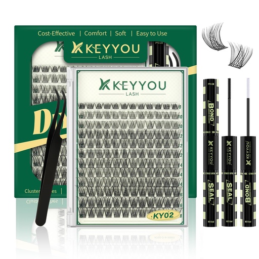 [BRSRGBQFCAAQOYI6] KEYYOULASH Lash Clusters Kit Thick 120pcs 8-18MIX Lash Extension Kit Volume Lash Clusters with Bond and Seal,Remover,Applicators for DIY Eyelash Clusters at Home (KY02 Kit)