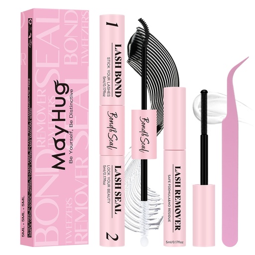 [BRSREHT6AQGR6DIY] Mayhug Lash Cluster Glue Bond and Seal Kit with Lash Glue Remover and Tweezers Long-Lasting, Waterproof For DIY Eyelash Extension At Home Use Beginners Friendly Kit 4-in-1