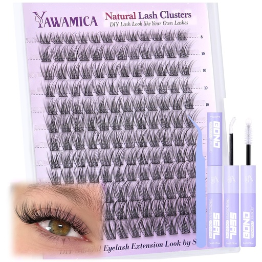 [BRSREZT2CMNBYHYV] Yawamica Lash Clusters Kit Natural Lash Extension Kit 8-14mm Short Eyelash Clusters C Curly Wispy Individual Lashes with Waterproof Lash Bond and Seal and Lash Tweezers DIY Lash by Self