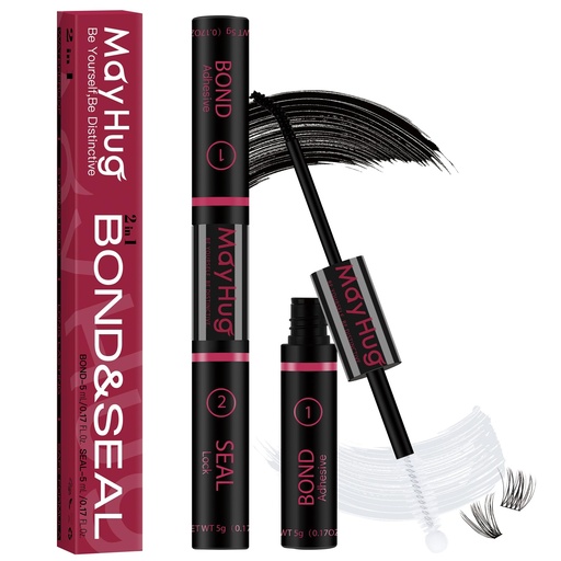 [BRSREGIEBUJWCYDB] Mayhug Lash Bond and Seal Waterproof Lash Glue Long Lasting 72H Strong Hold Eyelash Glue for Clusters 2 in 1 Adhesive and Sealant DIY Lash Extension (5ml+5ml)