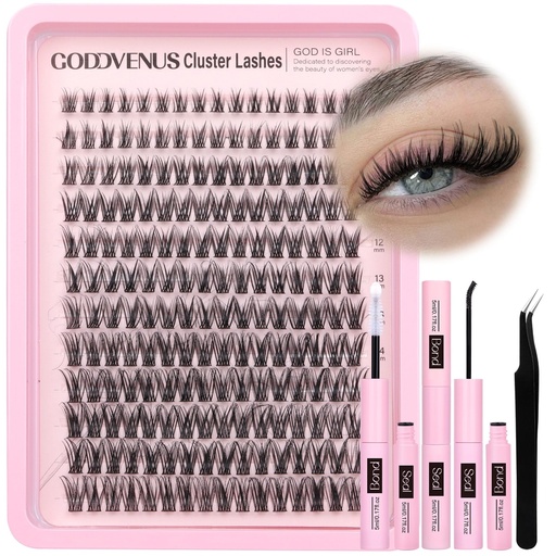 [BRSRAZYLOV4BSFD7] Goddvenus Lash Clusters Kit Wispy Lash Extension Kit Waterproof Lashes Clusters DIY Eyelash Clusters Kit with Natural Individual Eyelashes, Lashes Glue Bond and Seal and Lash Tweezers (D Curl 192pcs)