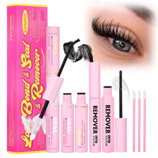 [BRSREZA2AQFROA3X] FANXITON Lash Bond & Seal Kit with Remover Waterproof Long Lasting 72H Adhesive & Gentle Oil-in-Gel Lash Remover for DIY Cluster Eyelash Extensions at Home