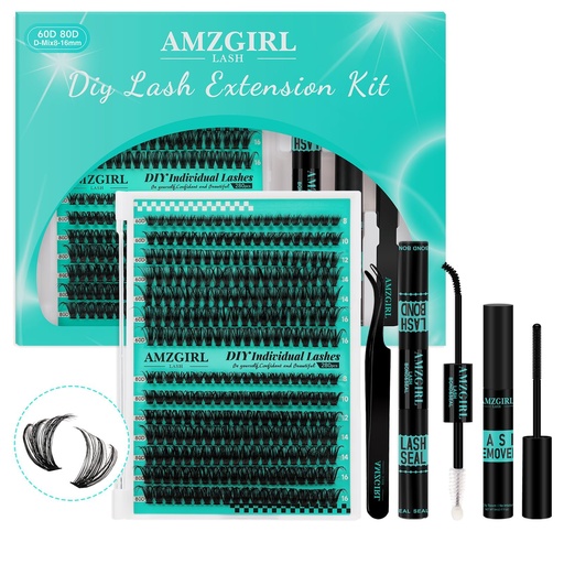 [BRSRAH36BEMRM3QV] AMZGIRL Lash Clusters Kit, 60D 80D Eyelash Extension Kit,Lash Bond and Seal Waterproof,Lash Remover for Individual Eyelash Clusters Kit,Lash Applicator Tool for DIY Lash Extension Kit(D-Mix9-16mm Kit)