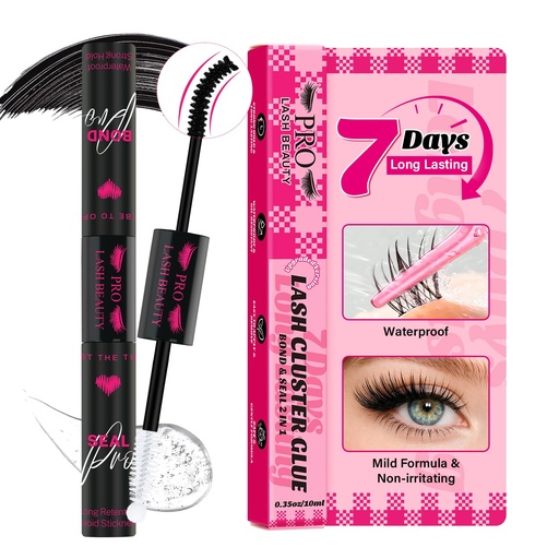 [BRSRG2QNBUOWCDLJ] PROLASHBEAUTY Lash Cluster Glue 7 Days Long Lasting Bond and Seal Lash Glue Waterproof Lash Bond & Seal for Clusters 1 Week Strong Hold 2-3S Fast Dry(10ml, Black)