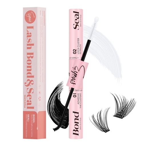 [BRSRACYHCN6QI3TB] Lash Bond and Seal 10ML Waterproof Lash Cluster Glue Lash Seal 2-in-1 Lash Glue for Eyelash Clusters Long-Lasting for DIY Lash Extensions at Home(Black Bond and Clear Seal,10ML)