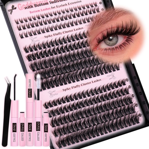 [BRSRAZL3CJYRU2TB] Goddvenus Wispy Lash Clusters Kit Cluster Eyelash Extensions Natural Lash Extension Kit C Curl Fluffy Individual Eyelashes with Bottom Lashes Clusters Waterproof Bond and Seal DIY at Home