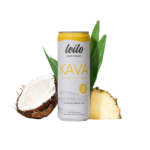 [BRSW2GQ2CEPBAELD] Leilo | Kava Powered Pina Colada Mocktail Drink | Sugar-Free & Non-Alc Functional Relaxation Support | 12 fl oz Cans (Pack of 12)