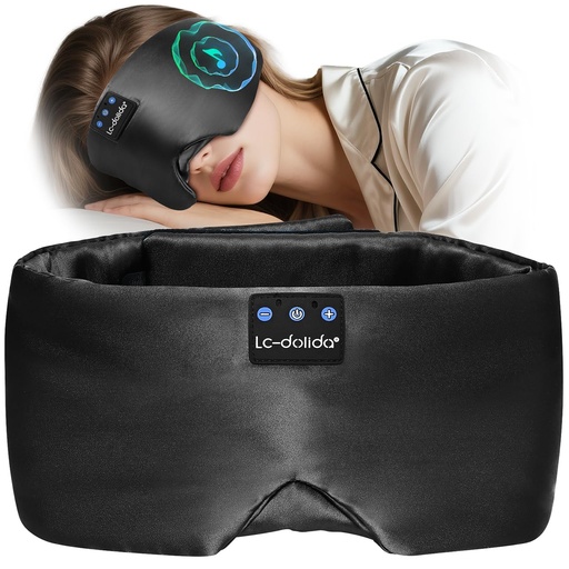 [BRSRE2Y5AEJWG33A] LC-dolida Luxurious Silk Soft Sleep Mask, Sleep Headphones with Bluetooth 5.4 for Side Sleeper, Total Blackout Eye Sleeping Mask for Women and Men, Ideal Gift for Restful Sleep, Travel(Black)