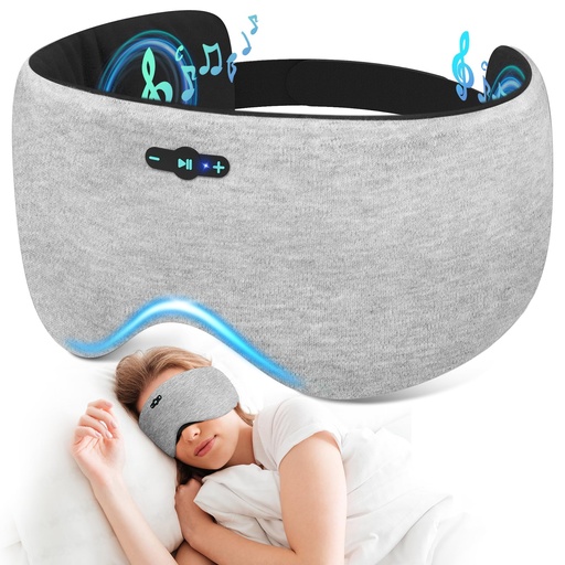 [BRSRGGATCMBGOETK] Sleep Mask with Bluetooth 6.0 Headphones, 20H Playtime Sleeping Headphones for Side Sleepers, Adjustable Blackout Eye Mask for Travel Meditation, Noise-Reducing Sleep Mask Gifts for Women Men, Gray