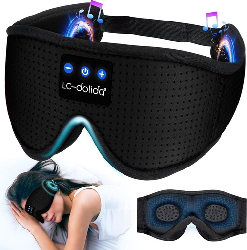 [BRSRAH3YBYHWK3DZ] LC-dolida Sleep Headphones, 3D Sleep Mask Bluetooth Wireless, Sleeping Headphones for Side Sleepers Sleep Eye Mask Music Weighted Sleeping Mask Meditation Gifts for Men Women (Black)