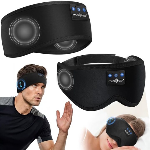 [BRSREHQCOYJQYGTX] MUSICOZY 2 Pack Sleep Mask Headphones Bluetooth Headband, Sleeping Headband Headphones for Side Sleepers, 3D Sleep Mask with Headphone for Running, Workout, Travel(Classic Black)