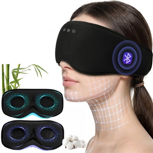 [BRSRGAINBUBR4HY3] Bamboo Cotton Bluetooth Sleep Mask, 2 in 1 3D Soft Sleep Mask with Sleep Headphones, Sleep Eye Mask with Timming Setting, Blackout Sleeping Mask for Side Sleepers, Women Men, Black (Black)