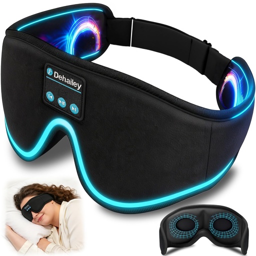 [BRSRGYAQA4FQY2Y2] Sleep Mask with Bluetooth Headphones, 100% Light Blocking Sleep Headphones for Side Sleepers Men Women, Eye Mask with Thin Stereo Speakers, Soft Eye Cover for Travel Gift (Plus Size)