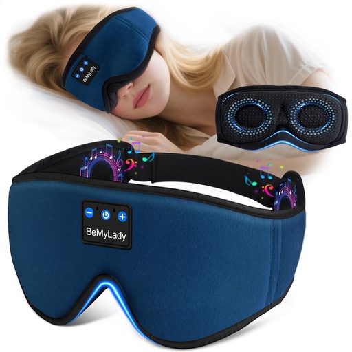 [BRSREH32CICAYEYY] Sleep mask Headphones,100% Blackout 3D Zero Eye Pressure Bluetooth Sleep mask Breathable Eye mask with Bluetooth Headphones Sleep Headphones for Side Sleepers, 14H Playtime&Bluetooth 5.4 Blue