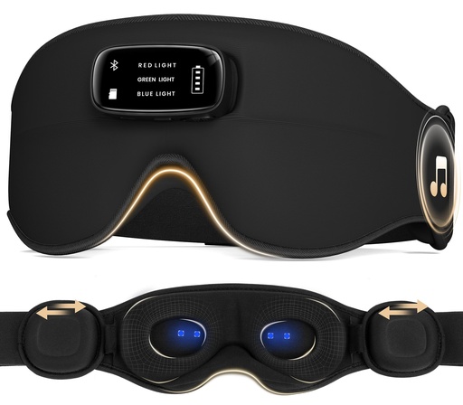 [BRSRGHT6C4CRAFLO] LC-dolida Pro Bluetooth Sleep Mask with White Noise & 3-Colored Lights, Upgraded Chip for Pure Sound, 3D Zero-Pressure Design for Side Sleeping, Total Blackout & Soft Contour, Black
