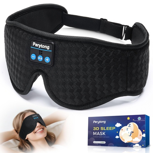 [BRSREBL2CEHWGCTX] Perytong Sleep Mask with Bluetooth 5.4 Headphones, Wireless Sleep Eye Mask for Side Sleepers, 3D Contoured Comfort & Built-in HD Stereo Earphones, Blackout for Travel (Carbon Black)