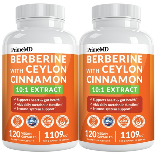 [BRSRAFT2PMBAKG3D] 21-in-1 Berberine Supplement with Ceylon Cinnamon Capsules - Dihydroberberine with Chromium, Bitter Melon & Green Tea Extract - Berberine with Ceylon Cinnamon for Energy Support (120 Ct) (Pack of 2)