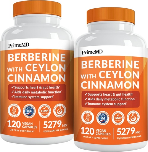 [BRSRAFT2PMBAKG3D] 21-in-1 Berberine Supplement with Ceylon Cinnamon with Chromium, Bitter Melon ve Green Tea Ekstraksiyon ve Black Pepper 5X for Energy & Metabolism Support with 5279 mg (120 ct, Pack of 2)