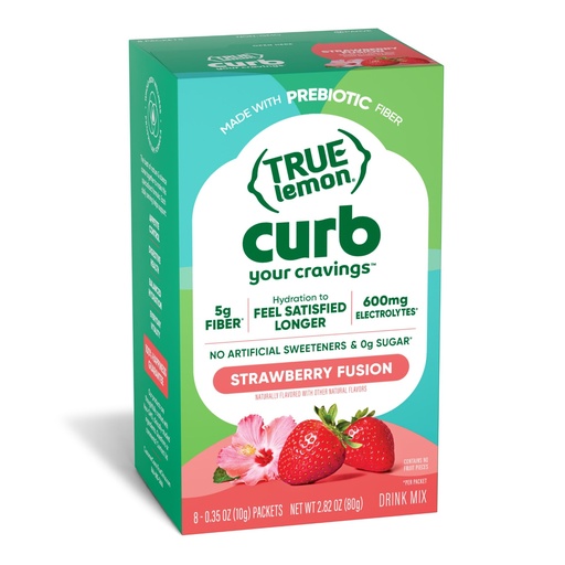 [BRSRGCA3OF5AAALO] True Lemon Curb Strawberry Drink Mix Packets, Appetite Control Sugar Free Water Enhancer with Prebiotic Fiber, EGCG & Electrolytes, Hydration Powder for Cravings Control & Gut Health, 8 Count