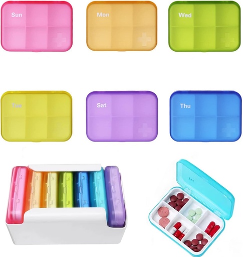 [BRSW2AYEAAMGOEY3] 7 Kousek set Pill Organizátor 6 krát denně, Týdenní denní cestovní medicína Organizátor Přenosný 7 Den 42 Kompartmenty Pill Box s Moisture- Proof Pill Pouzdro Cestovní Pill Kontejner pro vitamíny, doplňky