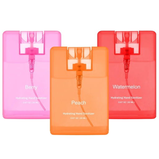 [BRSREGAPA4OQYCYV] Set of 3 Power Mist Hydrating Hand Sanitizer Spray Bulk Travel Size Portable Hand Sanitizer 0.67 Fl. oz Compact Card Spray Bottle Watermelon Peach Berry Scent for Pocket Bag Purse Car Backpack