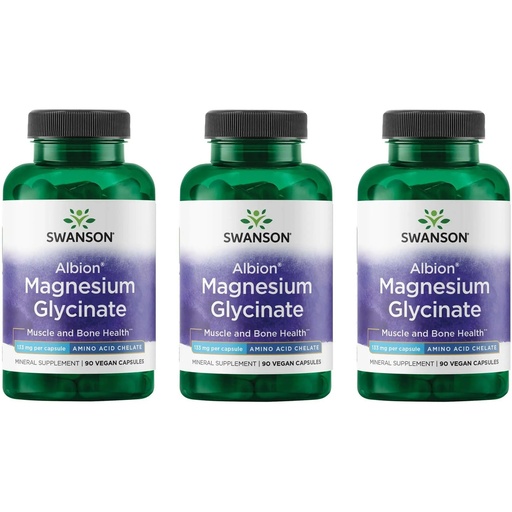 [BRSRM2YBCINQE3IY] Swanson Albion Magnesium Glycinate - Chelated Magnesium Supplement for Bone, Nerve, Muscle & Heart Health - Encourages Relaxation for a Healthy Sleep Cycle* - Vegan & Non-GMO - 90 Capsules (3 Pack)