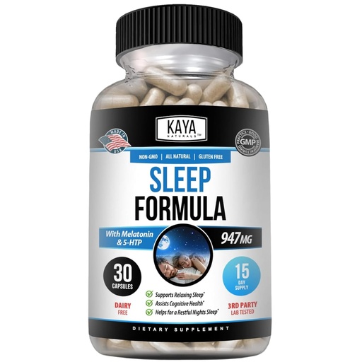 [BRSROAQKBZ4GAETL] Kaya Naturals - Sleep Support Formula with Melatonin - Aid Support Vitamin Supplement - Sleep Stress and Mood Support - L-Tryptophan, Passion Flower, Ashwagandha and More (30 Count)