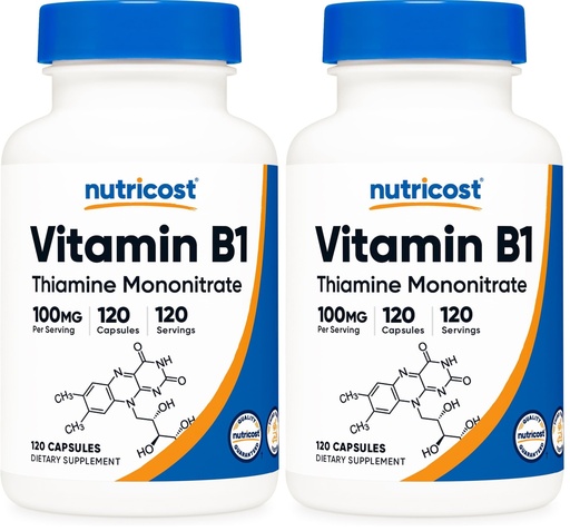 [BRSREADRPJYRQF3Z] Nutricost Vitamin B1 (Thiamine) 100mg, 120 Capsules - Gluten Free and Non-GMO (Pack of 2)