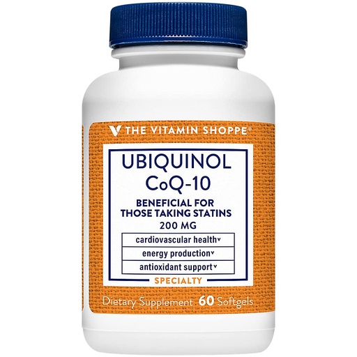 [BRSWKFQGPN4BUYI7] The Vitamin Shoppe Ubiquinol CoQ-10 200mg - Beneficial for Those Taking Statins – Supports Heart & Cellular Health and Healthy Energy Production, Essential Antioxidant – Once Daily (60 Softgels)