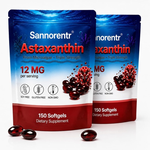 [BRSRYYYFAENBY3TL] Astaxanthin 12MG High Potency Ingredients, 300 Softgels, Antioxidant Supplement from Fresh Microalgae with Sunflower Oil for Absorption, Non-GMO