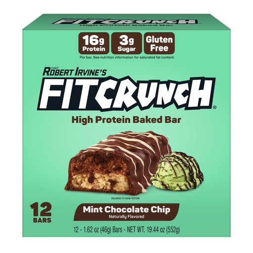 [BRSRYZYPCN6AGELV] FitCrunch 16g High Protein Baked Bar, Mint Chocolate Chip, 12ct