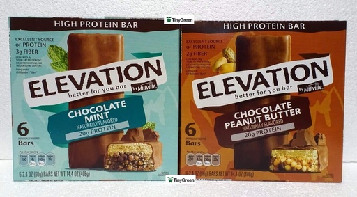 [BRSWYYIBOAJRUAA2] Millville Elevation Mint Chocolate and Chocolate Peanut Butter High Protein Bars 14.4oz 408g (Pack of Two)