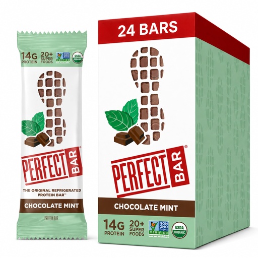 [BRSWY2Q2DIGRQ3AY] Perfect Bar, Chocolate Mint Protein Bar, High Protein, Organic, Gluten Free, Soy Free, Non GMO, No Sugar Alcohols, 2.3 Ounce Bar, 24 Count