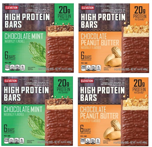 [BRSWYYIBO4BGAE3Z] Millville Elevation Mint Chocolate and Chocolate Peanut Butter High Protein Bars 14.4oz 408g (Pack of Four)