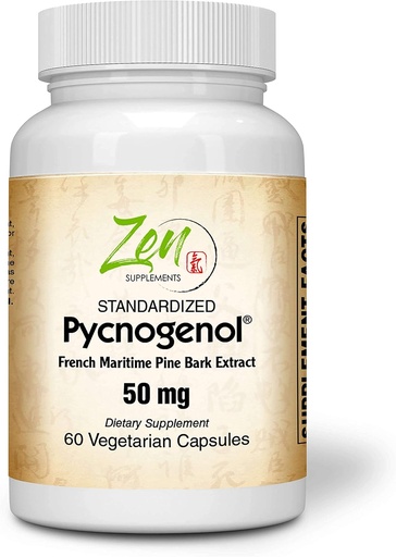 [BRSWGBIKPN6QYH3X] Zen Supplements Pycnogenol 50 מ"ג - הפקה סטנדרטית של פין הים הצרפתי Pine Bark עבור אנטיoxidant & Inflammation Support - Non-GMO, Gluten & Soy Free 60-Vegcapscaps