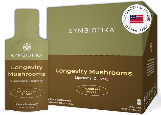 [BRSWYGI6BVYBOFL5] CYMBIOTIKA Liposomal Mushroom Supplement mit Lion's Mane, Turkey Tail, B-Vitamins, Cordyceps & Reishi Pilze, Nahrungsergänzungsmittel für Immununterstützung und Energie, Schokolade Fudge Flavor, 30 Pack