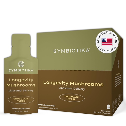 [BRSWYGI6BVYBOFL5] CYMBIOTIKA Liposomal Mushroom Supplement with Lion's Mane, Turkey Tail, B-Vitamins, Cordyceps & Reishi Mushrooms, Supplements for Immune Support and Energy, Chocolate Fudge Flavor, 30 Pack