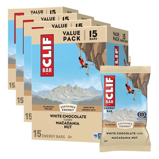 [BRSRGAACDIIGED3H] CLIF BAR - Energy Protein Bars - White Chocolate Macadamia Nut - Made with Organic Oats - Energy Bars - Non-GMO - (15 Count) (Pack of 4)