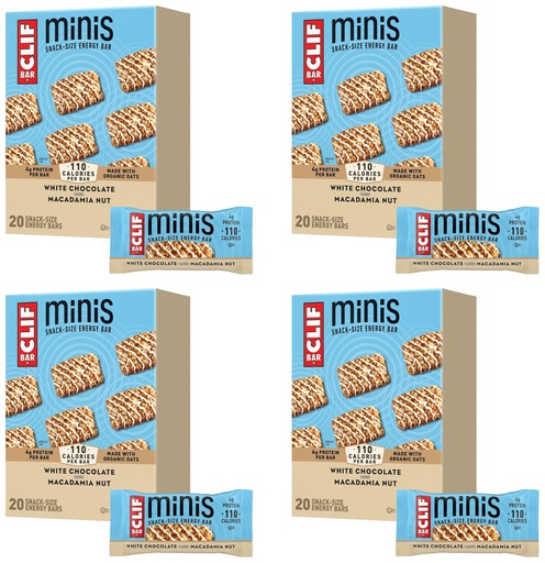 [BRSRGAAFPMFQGHTU] CLIF BAR Minis - White Chocolate Macadamia Nut Flavor - Made with Organic Oats - 4g Protein - Non-GMO - Plant Based - Snack-Size Energy Bars - 0.99 oz. 20 Count (Pack of 4)