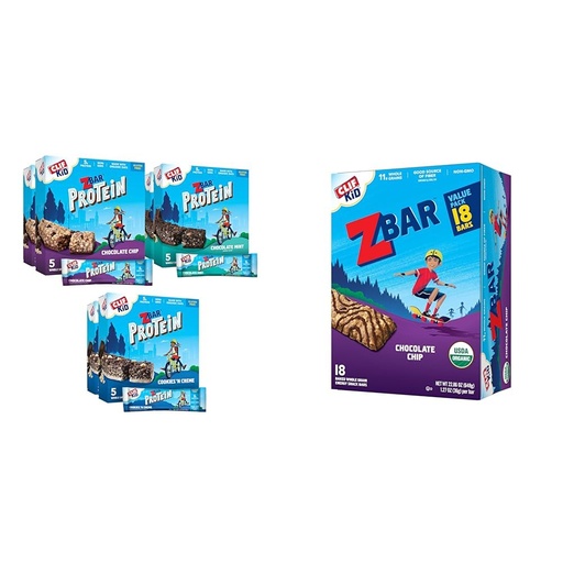 [BRSRAYYYBYMWOCDU] CLIFF Kid Zbar Protein Chocolate Chip, Chocolate Mint & Cookies 'n Creme Bars Value Pack (30 Count) + CLIFF Kid Zbar Chocolate Chip Bars (18 Pack)